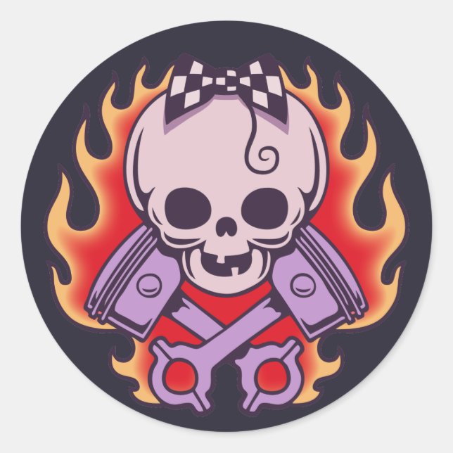 Pegatina Redonda Girlskull y pistes cruzados (Anverso)