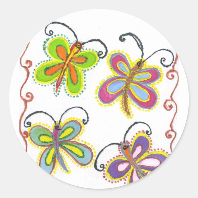 Pegatina Redonda Girly Butterfly (Anverso)