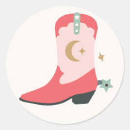 Pegatina Redonda Girly Cowboy Boot