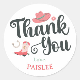 Pegatina Redonda Girly Cowboy Gracias