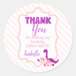 Pegatina Redonda Girly Dinosaur Pink Gracias
