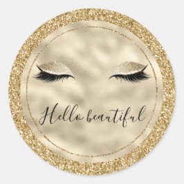 Pegatina Redonda Girly Eyelash Purpurina Glam Gold personalizado