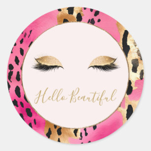 Pegatina Redonda Girly Eyelashes Pink Glam Gold Sparkle Leopard