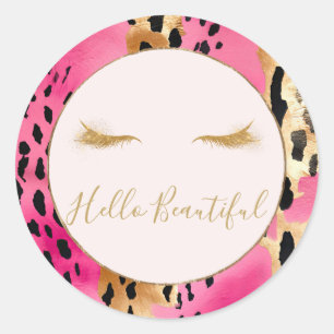 Pegatina Redonda Girly Eyelashes Pink Glam Gold Sparkle Leopard