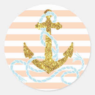 Pegatina Redonda Girly Faux Purpurina Anchor