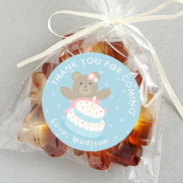 Pegatina Redonda Girly Pink Ballerina Bear Cub Cumpleaños Gracias