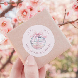 Pegatina Redonda Girly Pink Disco Ball Elegante Ducha Bridal