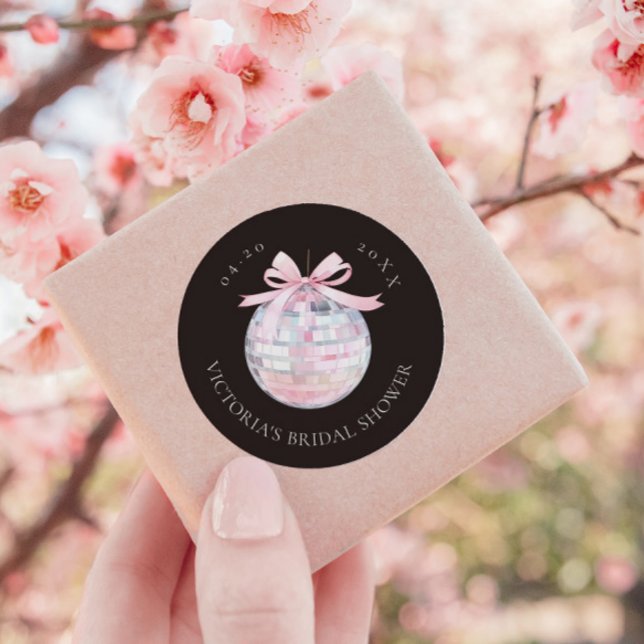 Pegatina Redonda Girly Pink Disco Ball Elegante Ducha Bridal (Subido por el creador)