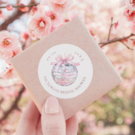 Pegatina Redonda Girly Pink Disco Ball Elegante Ducha Bridal