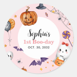 Pegatina Redonda Girly Pink Spooky Halloween Cumpleaños Favor
