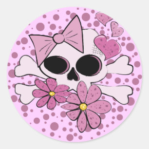 Pegatina Redonda Girly Punk Skull