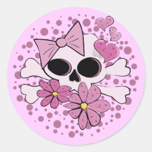 Pegatina Redonda Girly Punk Skull