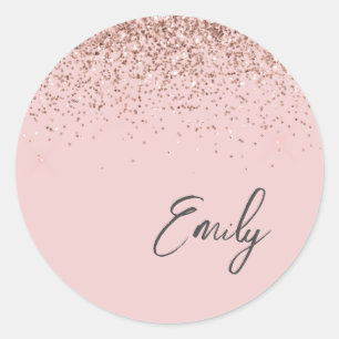 Pegatina Redonda Girly Rosa Gold Monogram Glam Name