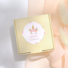 Pegatina Redonda Girly Unicorn Face Script Name Birday Party