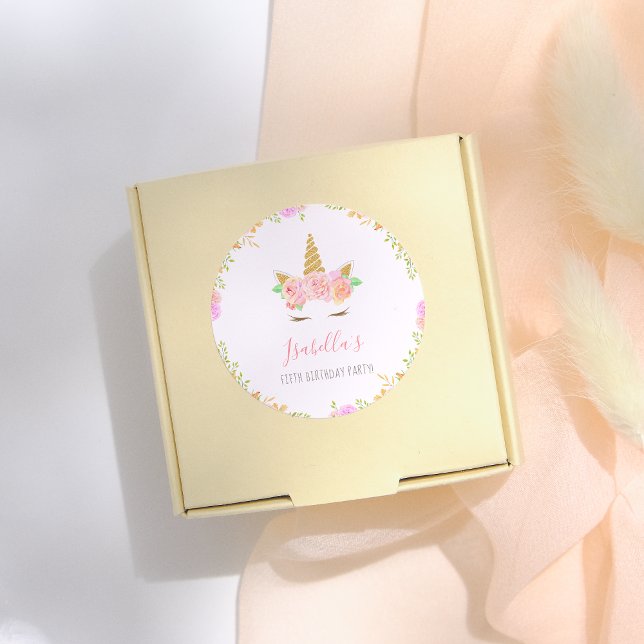 Pegatina Redonda Girly Unicorn Face Script Name Birday Party (Subido por el creador)