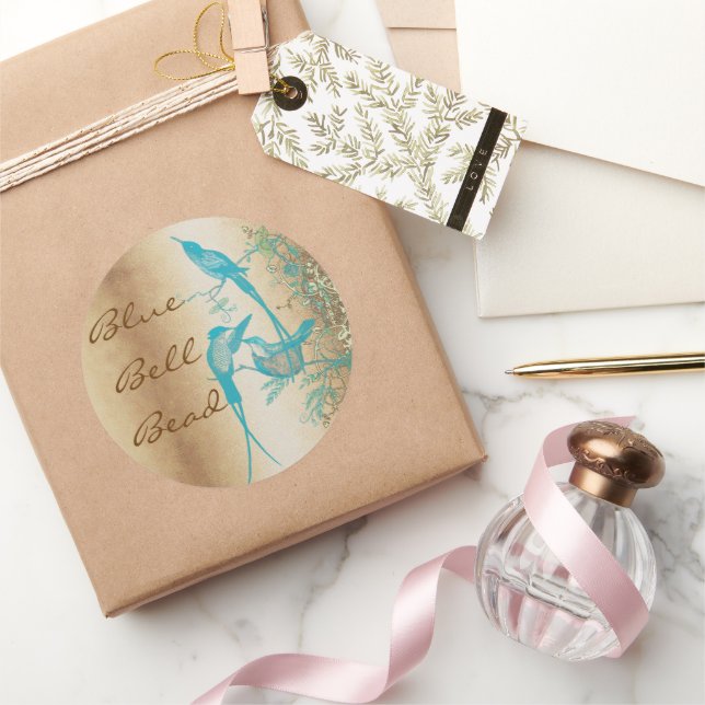 Pegatina Redonda Giro del colibrí dorado y turquesa (Regalar)