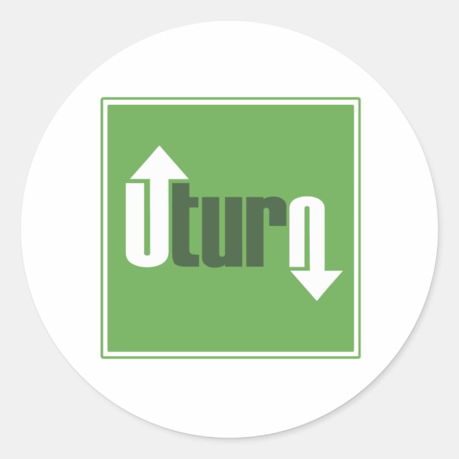 Pegatina Redonda Giro en U (Anverso)