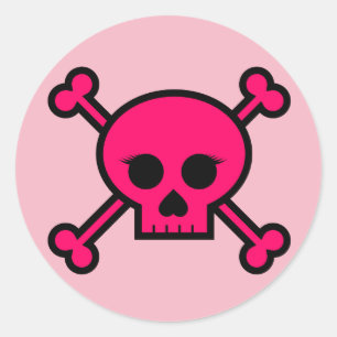 Pegatina Redonda Giro Rosado Punk Skull Crossbone Round Button