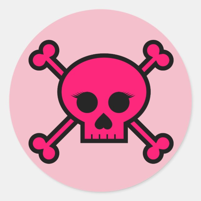 Pegatina Redonda Giro Rosado Punk Skull Crossbone Round Button (Anverso)