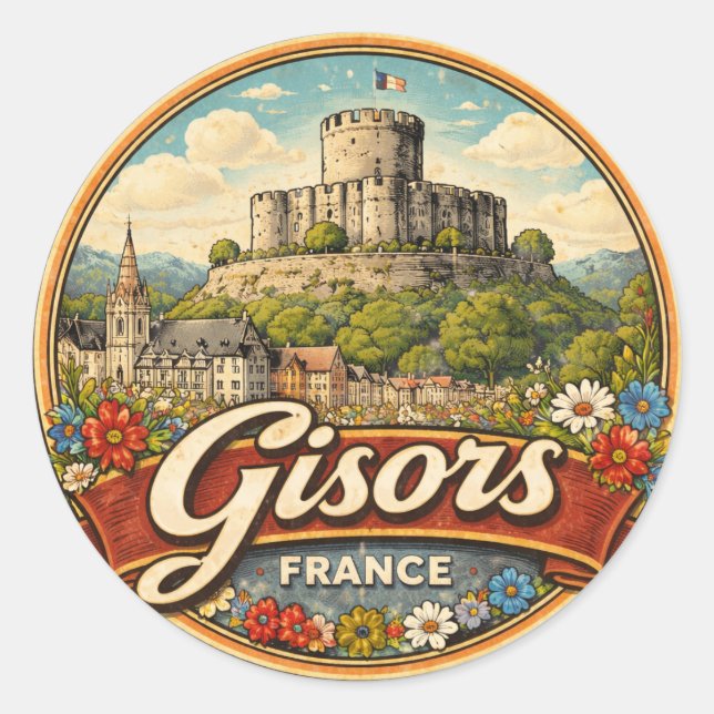 Pegatina Redonda Gisors Francia (Anverso)