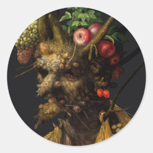 Pegatina Redonda Giuseppe Arcimboldo - Cuatro estaciones en una sol