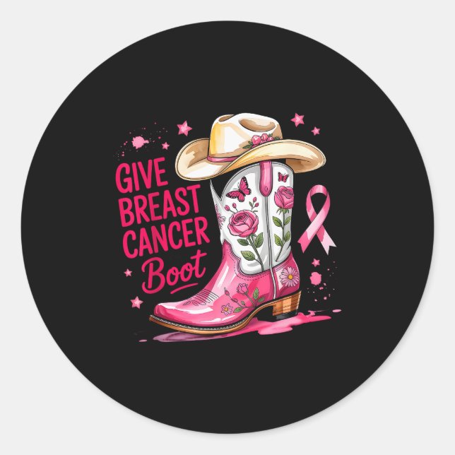 Pegatina Redonda Give Breast Cancer The Boot Breast Cancer Nk Ribbo (Anverso)