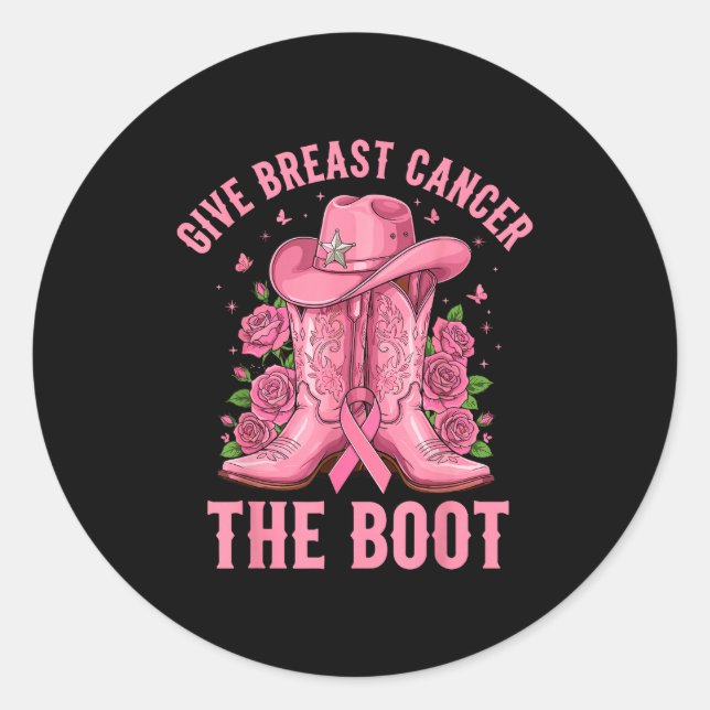 Pegatina Redonda Give Breast Cancer The Boot Cowgirl Cancer Awarene (Anverso)