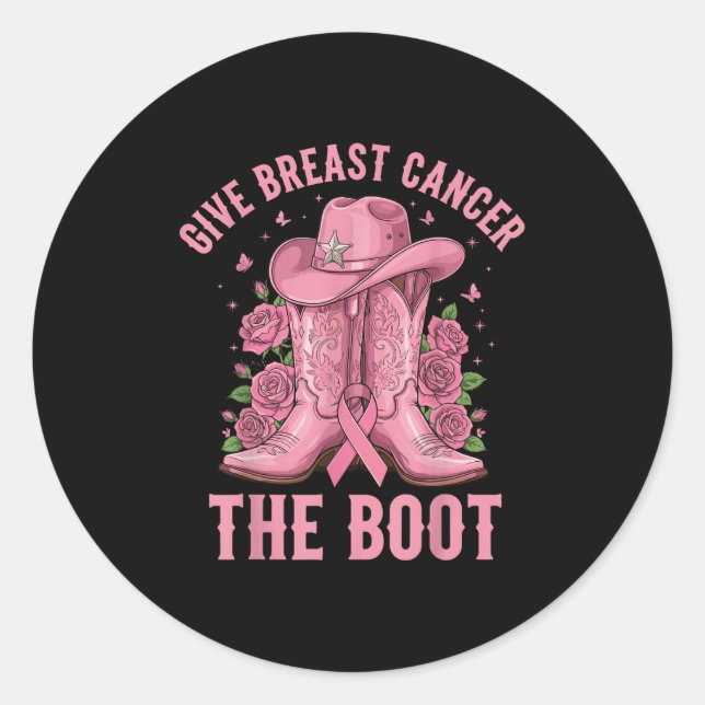 Pegatina Redonda Give Breast Cancer The Boot Cowgirl Cancer Awarene (Anverso)