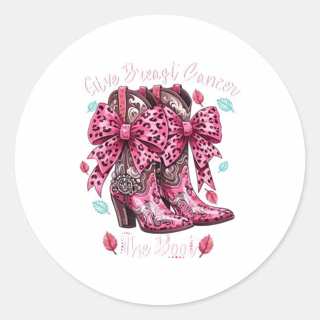 Pegatina Redonda Give Breast Cancer The Boot Nk Cowgirl Western Tee (Anverso)