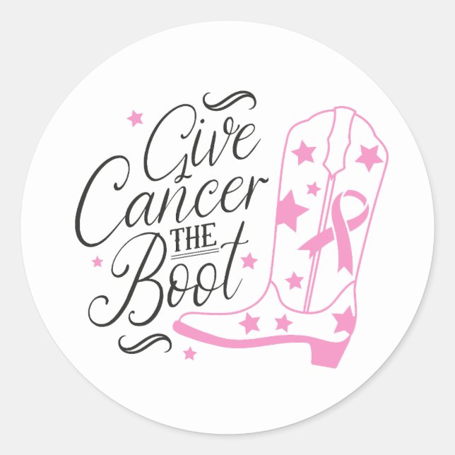 Pegatina Redonda Give Breast Cancer The Boot Pink Ribbon Awareness (Anverso)