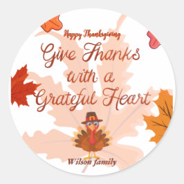 Pegatina Redonda Give Thanks With a Grateful Heart Thanksgiving