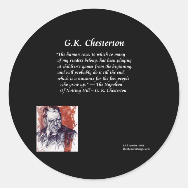Pegatina Redonda GK Chesterton & Línea de libro de apertura (Anverso)