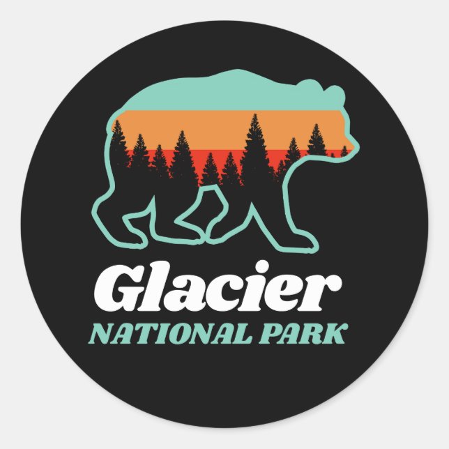 Pegatina Redonda Glacier National Park Bear Senking Camping Gift (Anverso)