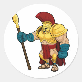 Pegatina Redonda Gladiador espartano o troyano