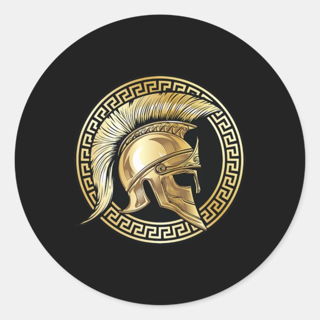 Pegatina Redonda Gladiador Spartan Helmet Gold Sparta (Anverso)
