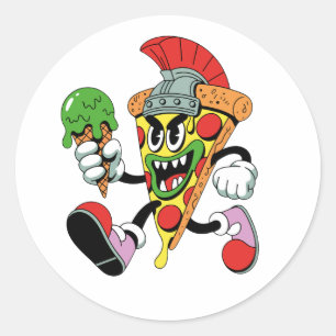 Pegatina Redonda Gladiator Pizza Slice Italiano Brainrot