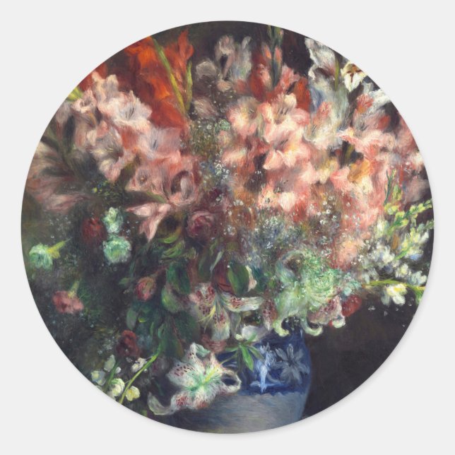 Pegatina Redonda Gladioli en una vesícula de Auguste Renoir Art (Anverso)