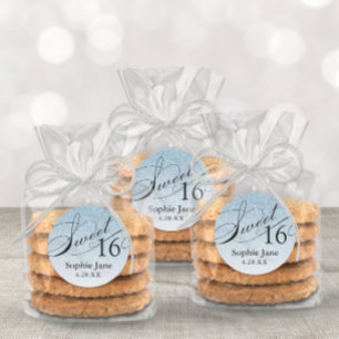 Pegatina Redonda Glam azul claro Purpurina dulce 16 personalizado