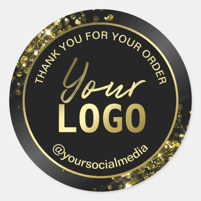 Pegatina Redonda Glam Black Gold Purpurina Gracias sobre (Anverso)