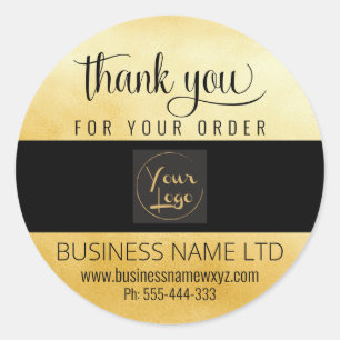 Pegatina Redonda Glam Business Gracias Gold Black Añadir su logotip