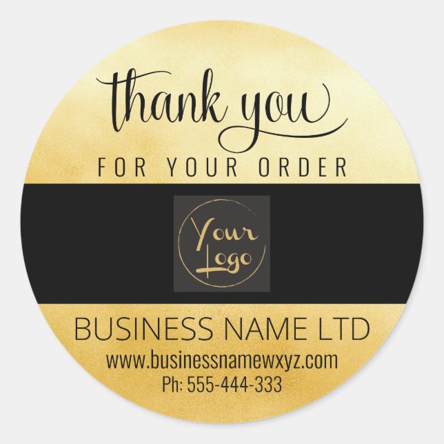 Pegatina Redonda Glam Business Gracias Gold Black Añadir su logotip (Anverso)