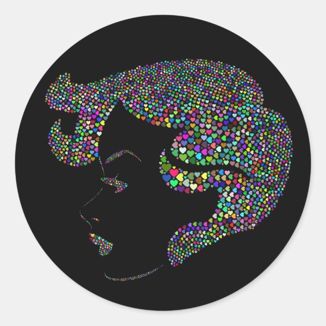 Pegatina Redonda Glam chica con corazones (Anverso)