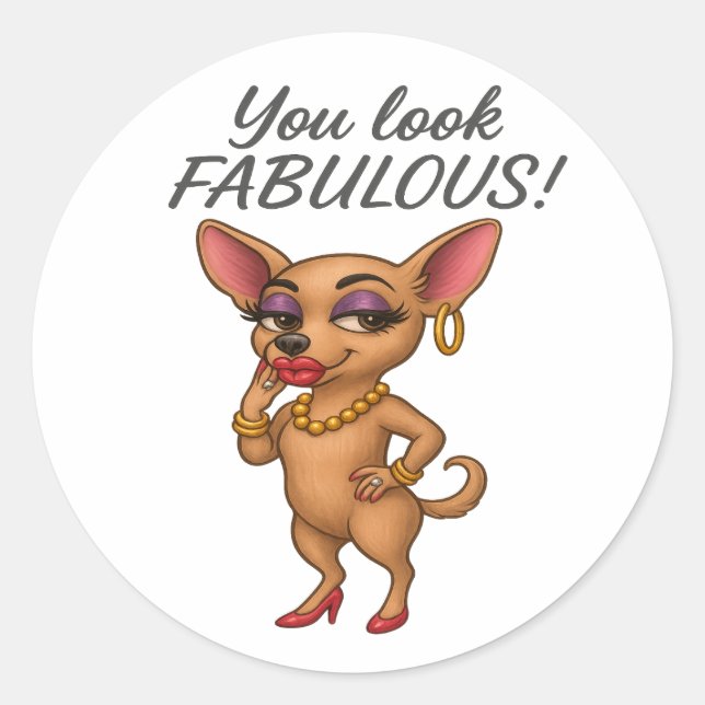 Pegatina Redonda Glam Chihuahua (Anverso)