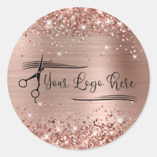 Pegatina Redonda Glam de oro Rosa Purpurinoso para su logotipo