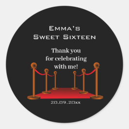 Pegatina Redonda Glam Elegant Black & Red Carpet Sweet 16 Gracias