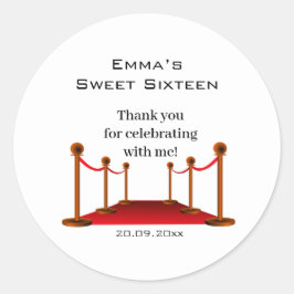 Pegatina Redonda Glam Elegant White & Red Carpet Sweet 16 Gracias