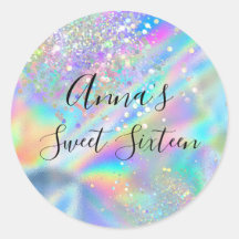 Glam Faux Holographic Rainbow Sweet 16