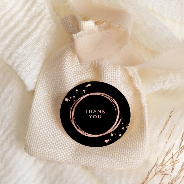 Pegatina Redonda Glam Faux Rose Gold Look on Black (Subido por el creador)