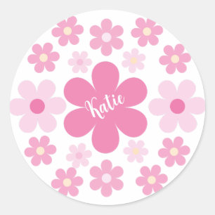 Pegatina Redonda Glam Flor Rosa-