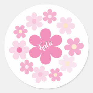 Pegatina Redonda  Glam Flor Rosa-